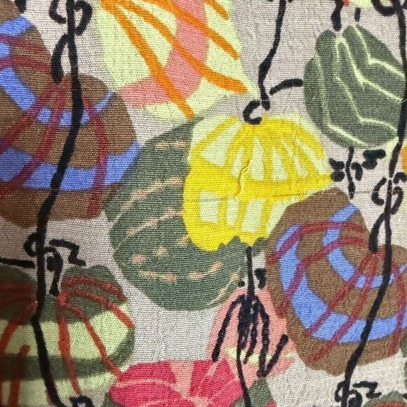 FLAX Linen Pumpkin Print Short Sleeve Blouse Women S Yellow Multi Lagenlook - Picture 3 of 7